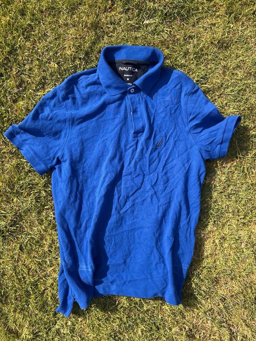 Nautica Men's Classic Fit Short Sleeve Pique Polo Shirt Blue Size Medium